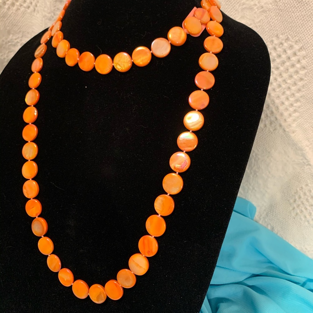 Orange Shell Bead Necklace - Picture 2 of 8